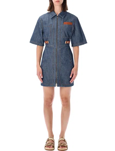 Fendi Short Sleeve Shirt With Oversized Patch - Size 40 In Blu