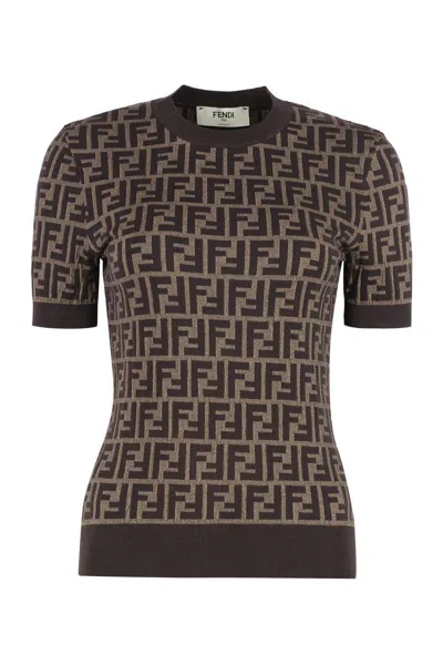 Fendi Short Sleeve Sweater In Brown