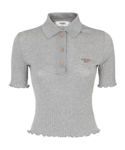 Fendi Short-sleeved Knitted Polo Shirt In Grey