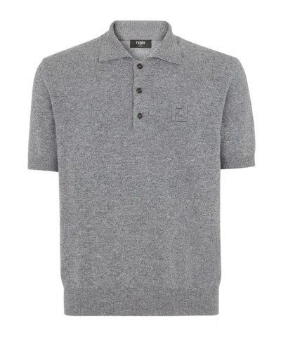 Fendi Short-sleeved Knitted Polo Shirt In Gray
