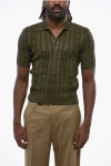 Fendi Short Sleeved Loden Sweater With Polo Neck In Green