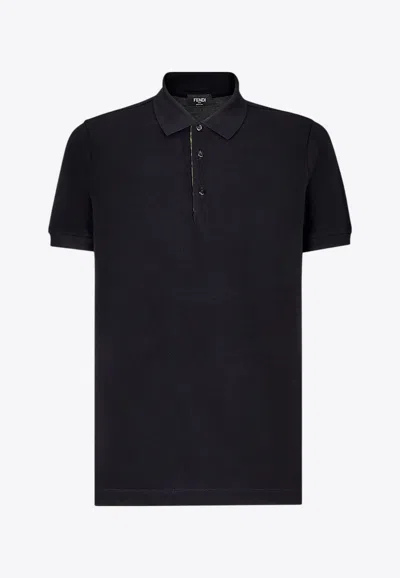 Fendi Short-sleeved Piquet Polo T-shirt In Black
