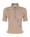 Fendi Women Floral Embroidery Polo Shirt In Nude