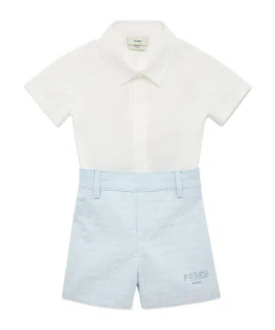Fendi Babies' Short-sleeved Shirt And Short Two-piece Dress In White