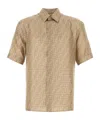 Fendi Off White Printed Satin Shirt In Nude