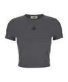 Fendi Logo Lettering Ribbed Cropped T-shirt In Black