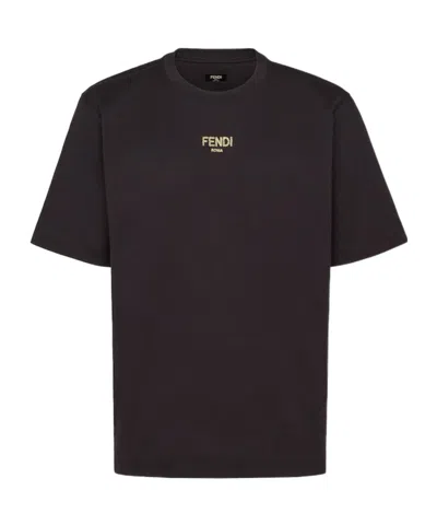 FENDI FENDI LOGO GLITTERED CREWNECK T-SHIRT