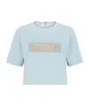 Fendi Grosgrain Logo Cropped T-shirt In Blue