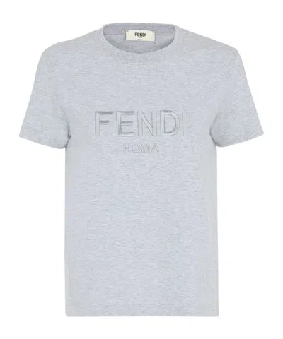 FENDI FENDI LOGO EMBROIDERED CREWNECK T-SHIRT