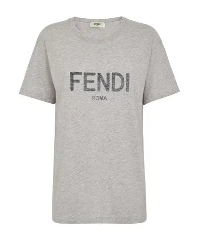 Fendi Cotton Oversize T-shirt In Gray