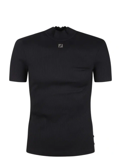 Fendi Short-sleeved Turtleneck Jumper In Black