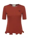 Fendi Short-sleeved Wool Sweater With Logo In Brown