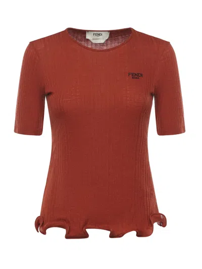 FENDI SHORT-SLEEVED WOOL SWEATER WITH LOGO