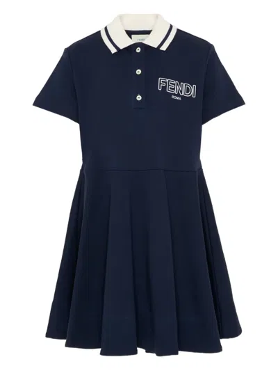 Fendi Kids' Short-sleeves Collared Dress In Blue