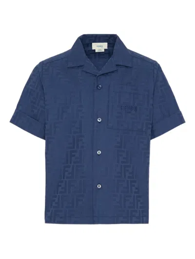 Fendi Kids' Short-sleeves Logo-pattern Shirt In Blue