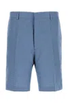Fendi Linen Bermuda With Jacquard Trousers Light Blue In Blue