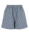 Fendi Embroidered Chambray Shorts With All-over Pattern In Blue