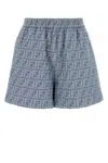Fendi Embroidered Chambray Shorts With All-over Pattern