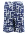 Fendi Blue Bermuda Shorts With Ff Print In Cotton And Linen Man In Blue