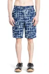 Fendi Blue Bermuda Shorts With Ff Print In Cotton And Linen Man In Blue