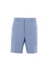Fendi Linen Bermuda With Jacquard Trousers Light Blue In Blue