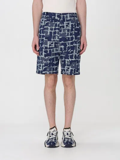 Fendi Ff Jacquard Denim Shorts In Blue