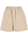 Fendi Women Beige Shorts With Elastic Waist And Wide Leg In Chambray Ff Woman In Neutral