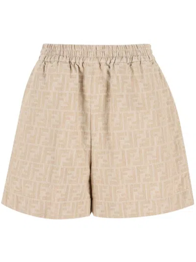 Fendi Shorts Ff Chambray Clothing In Neutral