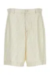 Fendi Embroidered Pattern Silk Bermuda Shorts In White