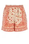 Fendi Technical Cotton Shorts With Coral Bandana Print In Red
