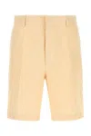 Fendi Jacquard Linen And Cotton Bermuda Shorts With All-over Ff Motif In Yellow