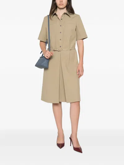 Fendi Cotton Trench Dress Belted Waist Pockets In Neutral