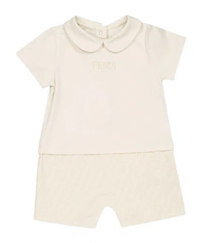 Fendi Short-sleeve Romper In Neutral