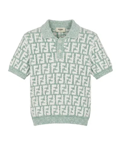 Fendi Kids' Short-sleeved Knit Polo Shirt In Green