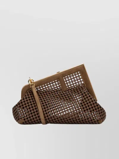 Fendi Shoulder Bag With Chain Strap And Metal Frame In Brown