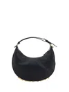 Fendi Women Hobo Graphy Black Leather Handbag With Metal Logo Woman In Black