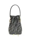 Fendi Women Mini Denim Effect Ff Jacquard Mon Tresor Bucket Bag In Gray