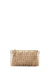 Fendi Baguette Denim Pouch With Ff Flocked Logo In Brown