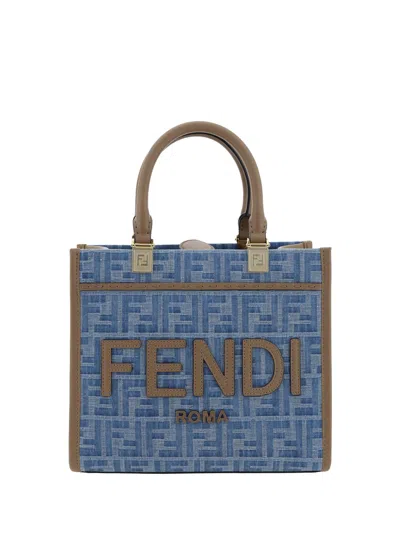 Fendi Shoulder Bags In Denim+sand+os