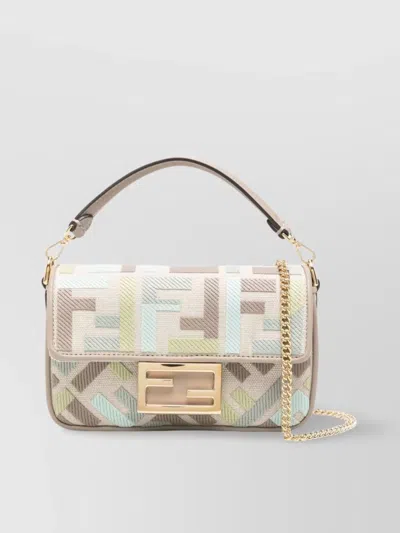 Fendi Shoulder Bags With Chain Strap And Geometric Pattern In Green