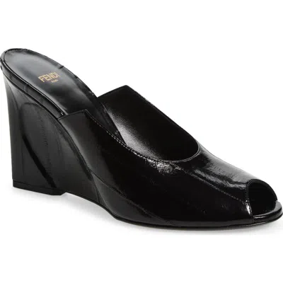 Fendi Show Genuine Eel Wedge Mule In Black