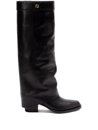 Fendi 55mm Ff-logo Plaque Knee-high Boots In Black