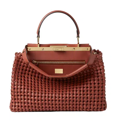Fendi Sienna Brown Interlaced Leather Bag