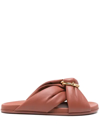 Fendi Sienna Leather Sandals In Brown