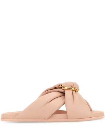 Fendi Nappa Leather Slippers Chain Embellishment In Pink
