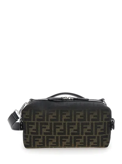 Fendi 'siesta' Brown Small Handbag With Removable Shoulder Strap And All-over Ff Motif In Leather Ma In Multicolor