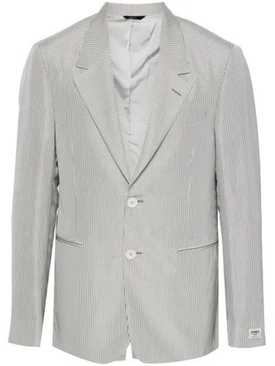 Fendi Men Striped Jacket In Gray