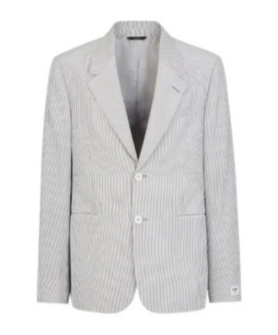 Fendi Sigle-breasted Striped Blazer In White