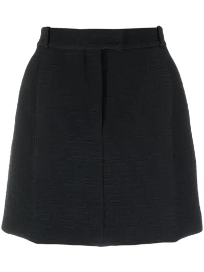 FENDI SIGNATURE BLACK COTTON MINI SKIRT WITH MONOGRAM PATTERN AND BELT LOOPS