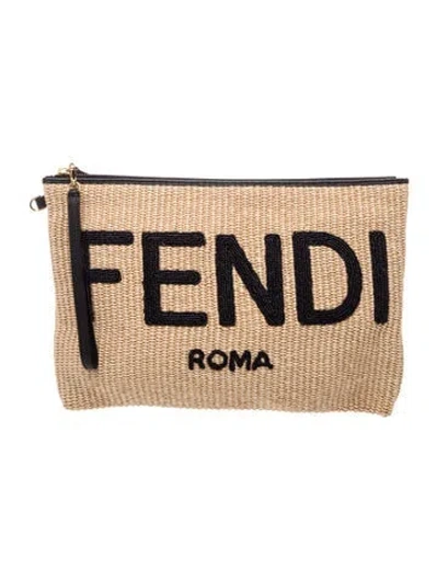 Pre-owned Fendi Signature Clutch In Neutrals